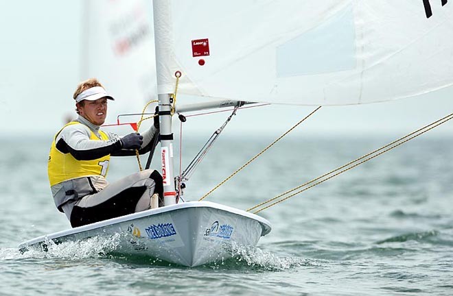 Tom Burton leads the Laser fleet at 2012 Sail Melbourne © Jeff Crow/ Sport the Library http://www.sportlibrary.com.au